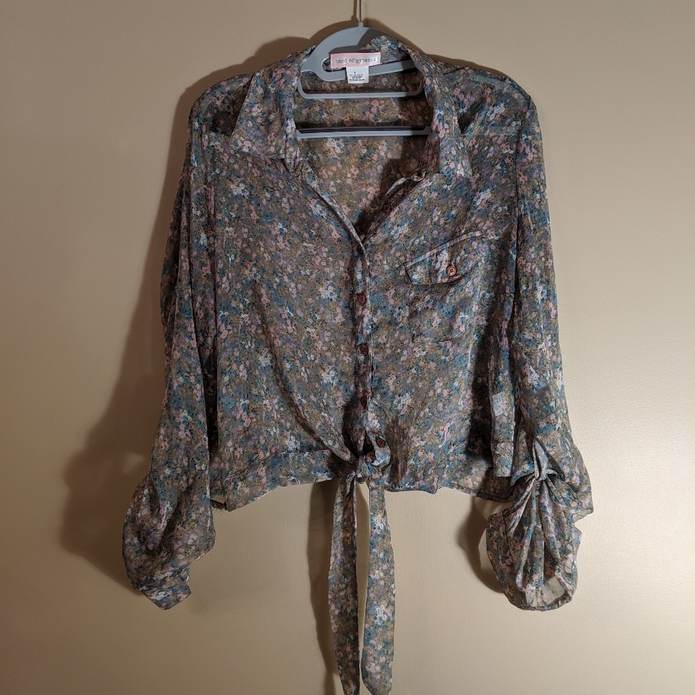 Sheer Floral Button Down Top